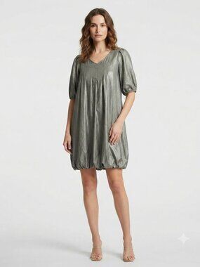 DIESEL SHIMMERY SAGE GREEN SHORT SLEEVE TUNIC BALLOON PLEATED DRESS